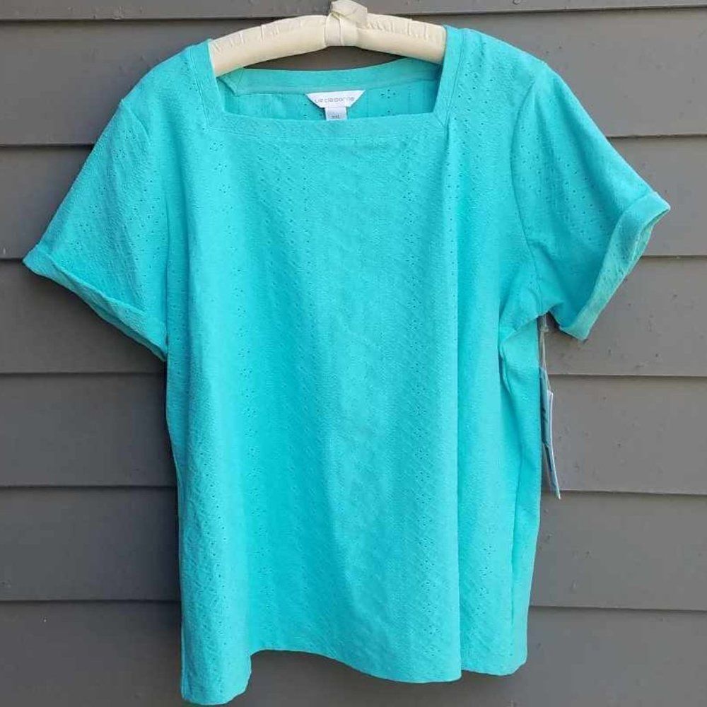 Liz Claiborne Turquoise (leans blue) Short Sleeve Eyelet Top